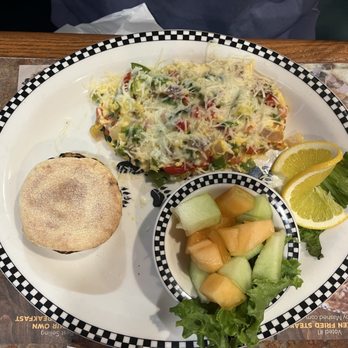 Black Bear Diner St Charles - Shasta Veggie Scramble (360 cals.) English muffin & fruit salad. - Diners Near Me - St.Charles, Missouri Black Bear Diner St Charles - Shasta Veggie Scramble (360 cals.) English muffin & fruit salad. - Diners Near Me - St.Charles, Missouri