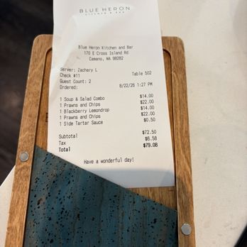 Blue Heron Kitchen and Bar - Our receipt. - New American Near Me - Camano, Washington Blue Heron Kitchen and Bar - Our receipt. - New American Near Me - Camano, Washington