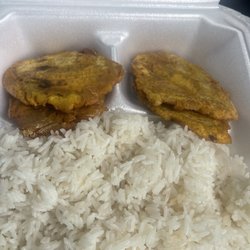 Nette's Fritay & Grill - White rice and banan peze (fried plantains)