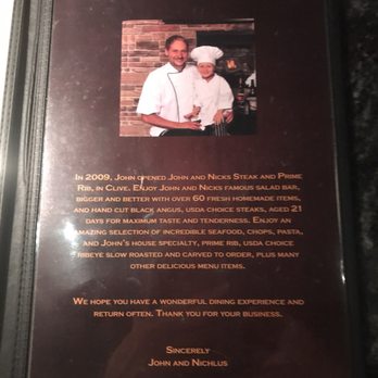 John & Nick's Steak & Prime Rib - Menu information page - Steakhouses Near Me - Clive, Iowa