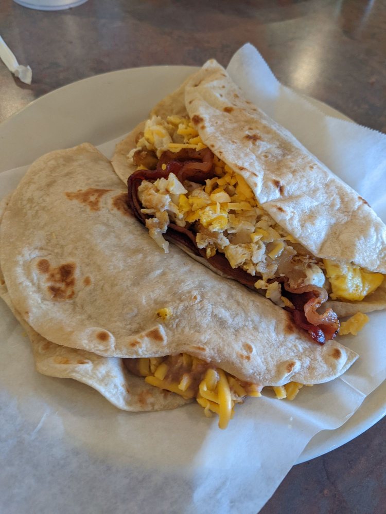 Potato/egg/bacon/cheese and bean/cheese tacos Yelp