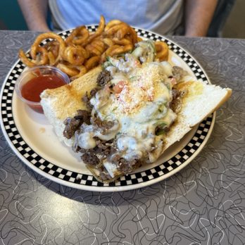 59er Diner - The Philly like sandwich with curly fries. It was really good - Diners Near Me - Leavenworth, Washington 59er Diner - The Philly like sandwich with curly fries. It was really good - Diners Near Me - Leavenworth, Washington
