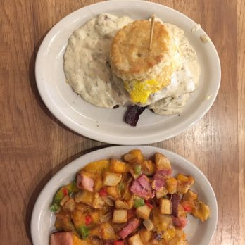Maple Street Biscuit - Gainesville - "Five and Dime" and Potatoes with cheese and ham - Breakfast & Brunch Near Me - Gainesville, Florida Maple Street Biscuit - Gainesville - "Five and Dime" and Potatoes with cheese and ham - Breakfast & Brunch Near Me - Gainesville, Florida