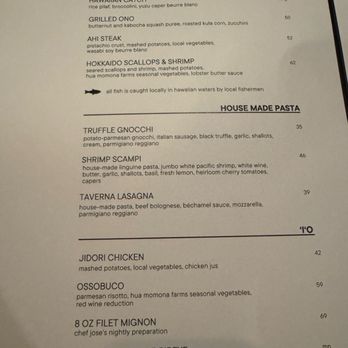 Taverna - menu - Cocktail Bars Near Me - Kapalua, Hawaii