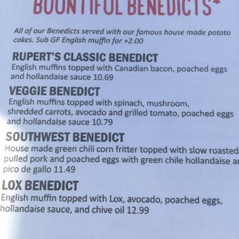 Ruperts at the Edge - . Menu - Breakfast & Brunch Near Me - Edgewater, Colorado