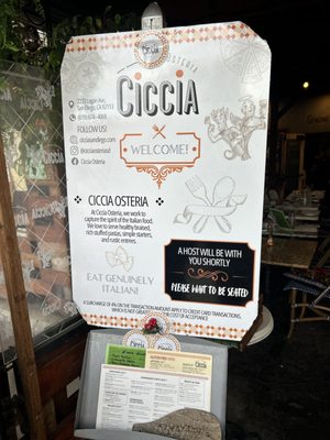 Menu photo 8 Ciccia Osteria San Diego, CA