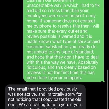 That's Clean Maids - Received text from company after no reply to multiple emails and no answer on customer service line. - Home Cleaning Near Me - Cypress, Texas