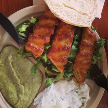 Meze - chicken lule w/ salad, spinach yogurt, and green hummus - Mediterranean Near Me - Los Angeles, California Meze - chicken lule w/ salad, spinach yogurt, and green hummus - Mediterranean Near Me - Los Angeles, California
