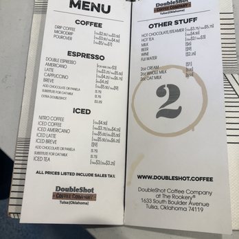 DoubleShot Coffee Company - Menu. Not many choices - Coffee & Tea Near Me - Tulsa, Oklahoma DoubleShot Coffee Company - Menu. Not many choices - Coffee & Tea Near Me - Tulsa, Oklahoma