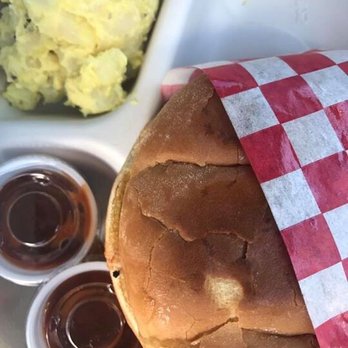 Sunset Texas Barbecue - Brisket Sandwich and potato salad - Barbeque Near Me - Honolulu, Hawaii Sunset Texas Barbecue - Brisket Sandwich and potato salad - Barbeque Near Me - Honolulu, Hawaii