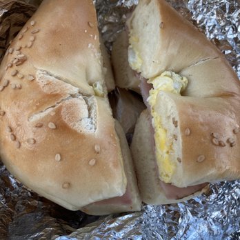 Boil & Bake Bagels - Toasted sesame with ham and egg - Sandwiches Near Me - Flower Mound, Texas
