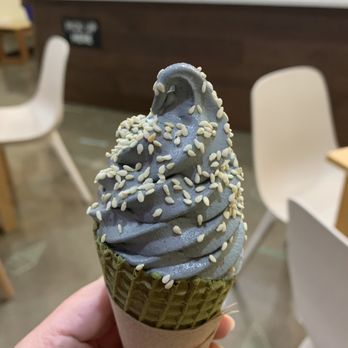 Sugar Pine Creamery - Black sesame with toasted sesame seeds in a green tea cone - Ice Cream & Frozen Yogurt Near Me - Plano, Texas Sugar Pine Creamery - Black sesame with toasted sesame seeds in a green tea cone - Ice Cream & Frozen Yogurt Near Me - Plano, Texas