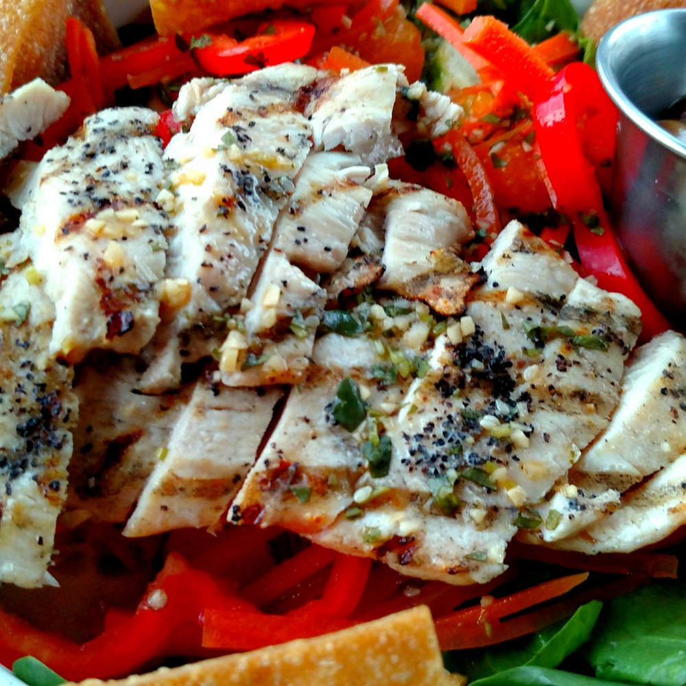 Fuego's Saloon - Grilled chicken over fresh greens, a bit too healthy for me, but she loved it! - Cocktail Bars Near Me - Houston, Texas Fuego's Saloon - Grilled chicken over fresh greens, a bit too healthy for me, but she loved it! - Cocktail Bars Near Me - Houston, Texas