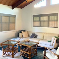 Budget Blinds of Maui - Tailored and timeless, woven wood shades introduce soft texture and elegant structure to this Maui space...