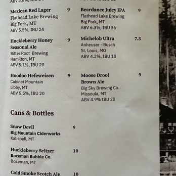 Belton Chalet - Menu beers - Hotels Near Me - West Glacier, Montana