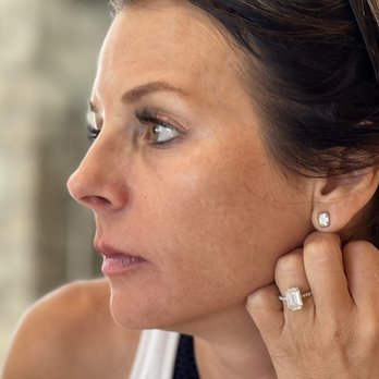 Mark Broumand - Emerald cut diamond engagement ring with matching emerald cute diamond earrings. - Jewelry Near Me - Los Angeles, California