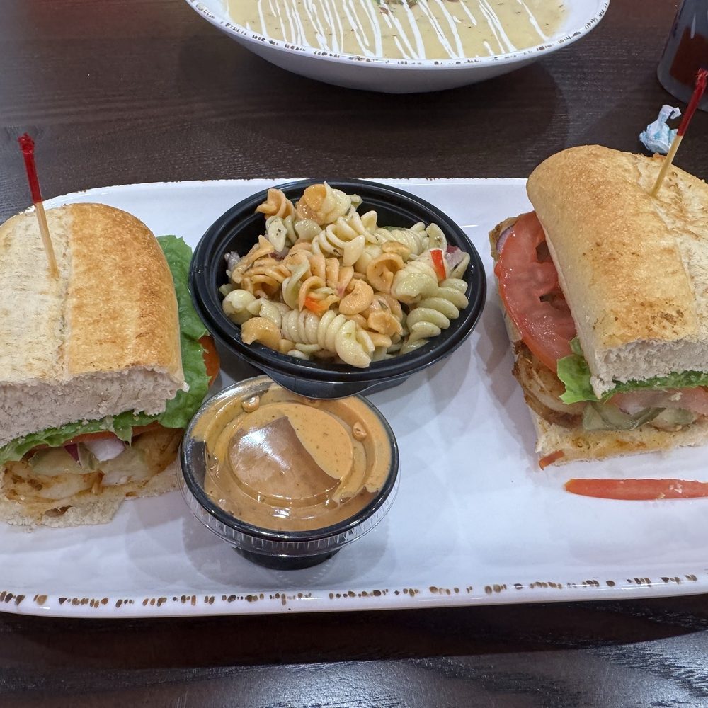 Newk's Eatery - NEW Cajun Shrimp Po'Boy with pasta salad - Sandwiches Near Me - Wichita, Kansas Newk's Eatery - NEW Cajun Shrimp Po'Boy with pasta salad - Sandwiches Near Me - Wichita, Kansas