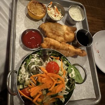 Newhall Refinery - Fish and Fish & Chips, side House Salad - New American Near Me - Santa Clarita, California