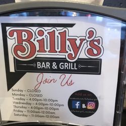 Billy's Bar & Grill - Hours of operation Aug 2023