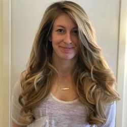 Drybar - Chestnut Hill - This look is called the straight up. Round brush curls with lots of body.. Done by Jojo