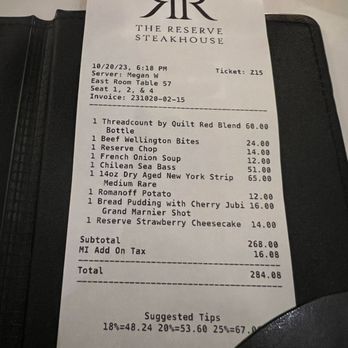 The Reserve Steakhouse - Our bill at The Reserve .... - Steakhouses Near Me - Brighton, Michigan The Reserve Steakhouse - Our bill at The Reserve .... - Steakhouses Near Me - Brighton, Michigan