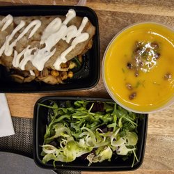 Candle - (takeout) mushroom crêpe + arugula accoutrements & soup of the day