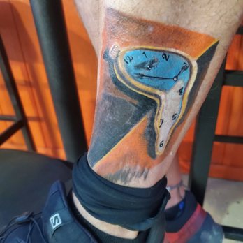 Twisted Tattoo - A part of the Dali painting , but with the clock set to a specific time related to family. - Tattoo Near Me - San Antonio, Texas Twisted Tattoo - A part of the Dali painting , but with the clock set to a specific time related to family. - Tattoo Near Me - San Antonio, Texas