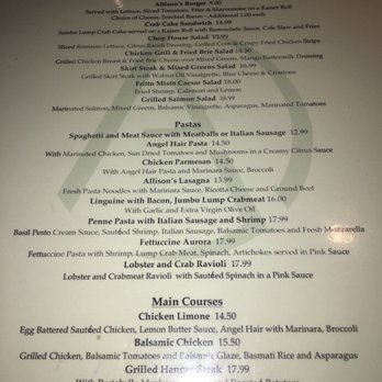 Allison's Restaurant - Menu - New American Near Me - Crofton, Maryland