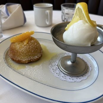 Brasserie Memere - Olive oil cake with lemon sorbet - French Near Me - Closter, New Jersey Brasserie Memere - Olive oil cake with lemon sorbet - French Near Me - Closter, New Jersey