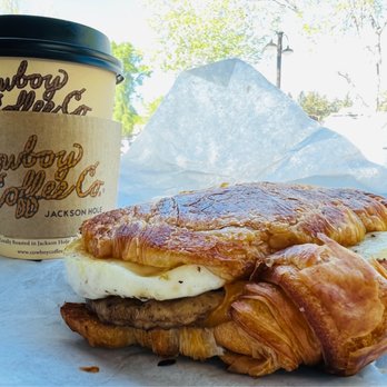 Cowboy Coffee - Cowboy Croissant with sausage ($8.75) - Coffee & Tea Near Me - Jackson, Wyoming Cowboy Coffee - Cowboy Croissant with sausage ($8.75) - Coffee & Tea Near Me - Jackson, Wyoming