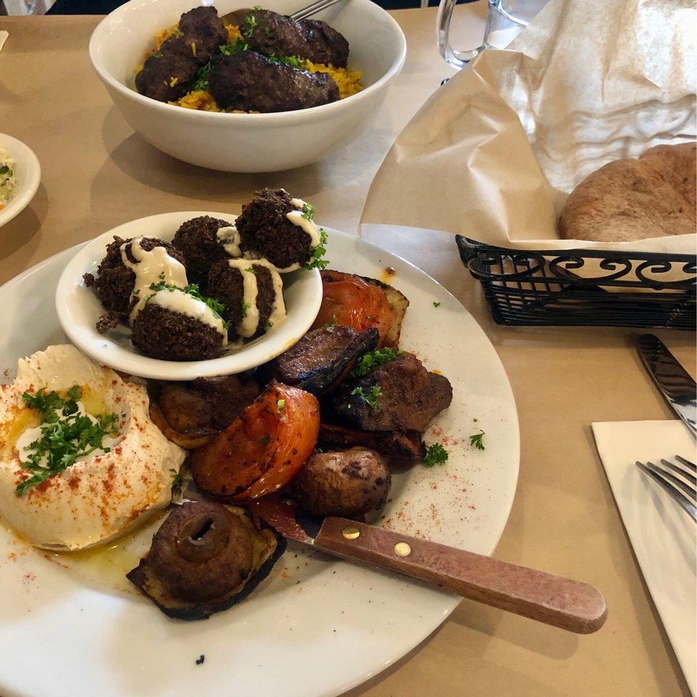 Oren's Hummus - Vegetable Skewer a La Carte and Rice Bowl w/Beef Kebab - Mediterranean Near Me - Mountain View, California Oren's Hummus - Vegetable Skewer a La Carte and Rice Bowl w/Beef Kebab - Mediterranean Near Me - Mountain View, California