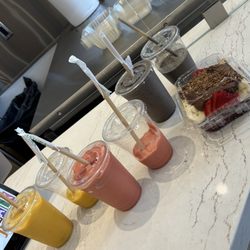 Sidewalk Juice - JJ tropics, mission mango, build your own, and nuts but acai