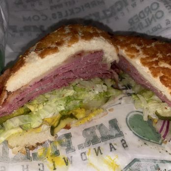 Mr. Pickle's Sandwich Shop - CJ's Pastrami mini, added bacon and extra lettuce. There was lettuce on one side and not the other lol - Sandwiches Near Me - Citrus Heights, California