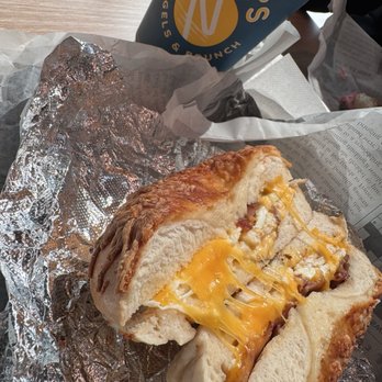 Nicos Bagels & Brunch - Bacon Egg & Cheese on an Asiago Bagel. They use American and Cheddar cheeses. It was yummy. - Breakfast & Brunch Near Me - Gambrills, Maryland