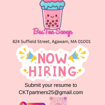 Bestea Scoop - Join Our Team at BesTea Scoop! 
We're looking for passionate, friendly, and hard-working individuals to be part of our growing family. - Bubble Tea Near Me - Agawam, Massachusetts
