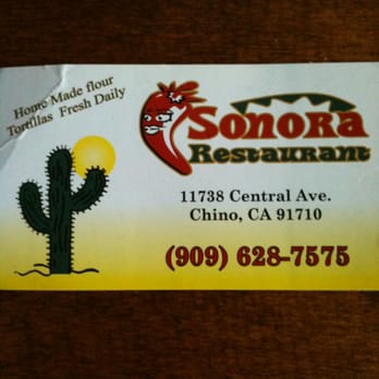 Sonora Restaurant - Their business card - Mexican Near Me - Chino, California Sonora Restaurant - Their business card - Mexican Near Me - Chino, California