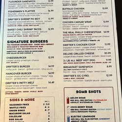 Drifters Saloon - Menu