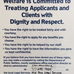 Lancaster County Assistance Office - Outdated and incomplete sign if you don't like how you are talked to or treated here.