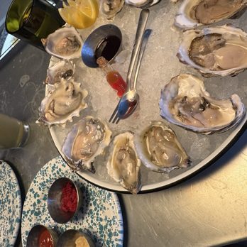 LURE - A dozen oysters from Lure, with cocktail sauce, horseradish, and beet horseradish - Seafood Near Me - Albuquerque, New Mexico