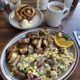 Lil smokies sausage scramble Cinnamon roll Lil smokies sausage scramble Cinnamon roll