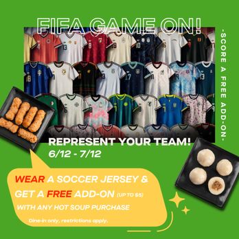 Boiling Point - Celebrate FIFA with BP! Wear a soccer jersey and score a FREE add-on (up to $5) with any hot soup purchase. 6/12-7/12 only! - Comfort Food Near Me - Garden Grove, California Boiling Point - Celebrate FIFA with BP! Wear a soccer jersey and score a FREE add-on (up to $5) with any hot soup purchase. 6/12-7/12 only! - Comfort Food Near Me - Garden Grove, California