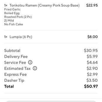 Ramen 101 - Receipt - Hawaiian Near Me - Milpitas, California