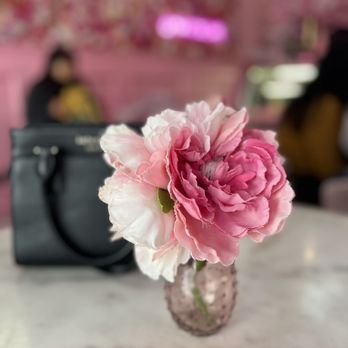 Pink Rose Cafe - pink and white flowers in a glass vase - Coffee & Tea Near Me - La Mesa, California Pink Rose Cafe - pink and white flowers in a glass vase - Coffee & Tea Near Me - La Mesa, California