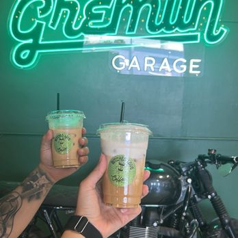 Gremlin Garage - Burnt honey latte and banana caramel latte - Coffee & Tea Near Me - Costa Mesa, California Gremlin Garage - Burnt honey latte and banana caramel latte - Coffee & Tea Near Me - Costa Mesa, California