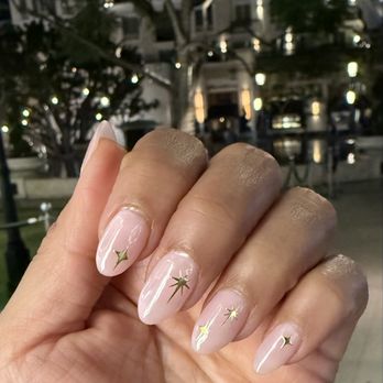 HN Passion Nails - Baby pink with gold accent stars - Bday nails - Nail Salons Near Me - Glendale, California