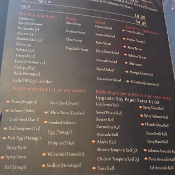 Kimiya - Kimiya All you can eat menu part 1 - Sushi Bars Near Me - McKinney, Texas