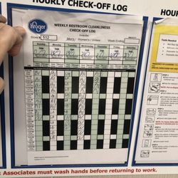 Kroger - Cleaning Check-Off list. Notice the dates...