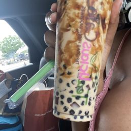 Black Sugar Milk Tea, with tapioca and coffee jelly.