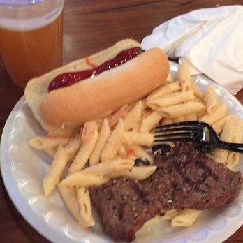 Wrigley Rooftops - Sirloin; hot dog and pasta salad with an Oberon - Stadiums & Arenas Near Me - Chicago, Illinois Wrigley Rooftops - Sirloin; hot dog and pasta salad with an Oberon - Stadiums & Arenas Near Me - Chicago, Illinois
