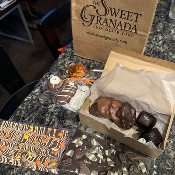 The Sweet Granada - Reese's Pieces and dark mint bar, plus singles from the case. The cashew chocolate and cashew caramel. I got with caramel and without. Yum! - Chocolatiers & Shops Near Me - Kansas City, Missouri The Sweet Granada - Reese's Pieces and dark mint bar, plus singles from the case. The cashew chocolate and cashew caramel. I got with caramel and without. Yum! - Chocolatiers & Shops Near Me - Kansas City, Missouri